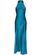 De La Vali Vivienne Bias-cut Halterneck Maxi Dress - Blue