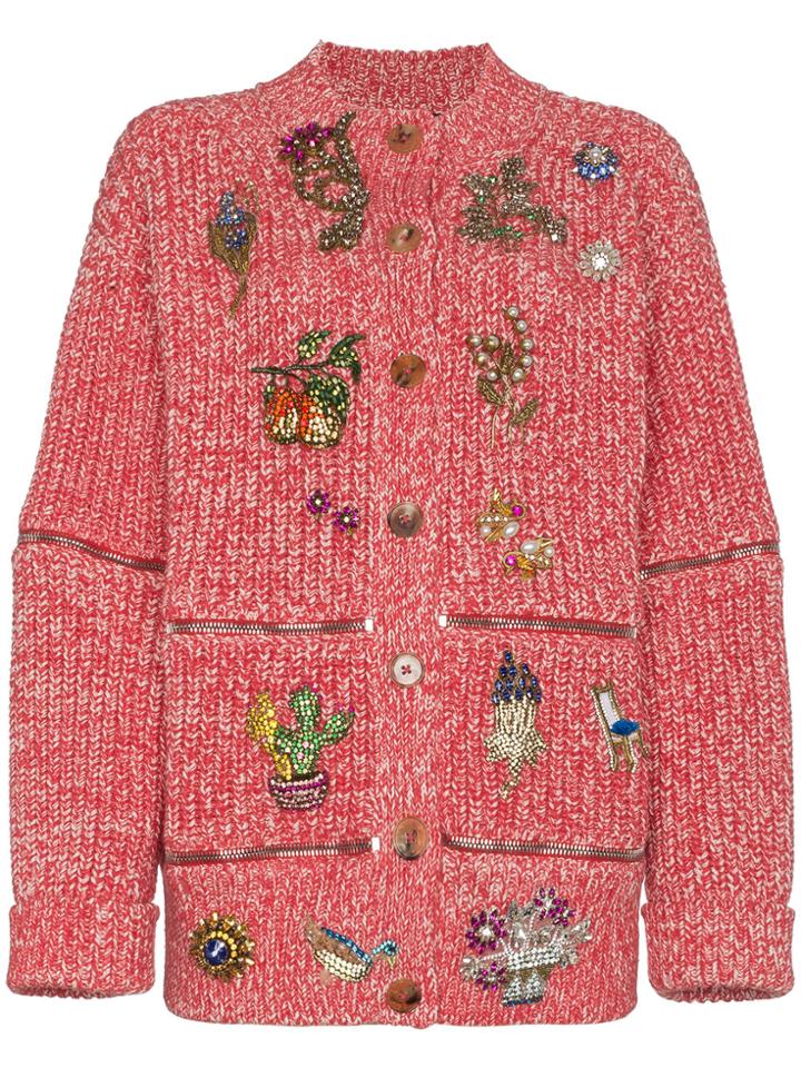 Alexander Mcqueen Round Zip Rhinestone Cardigan - Pink & Purple