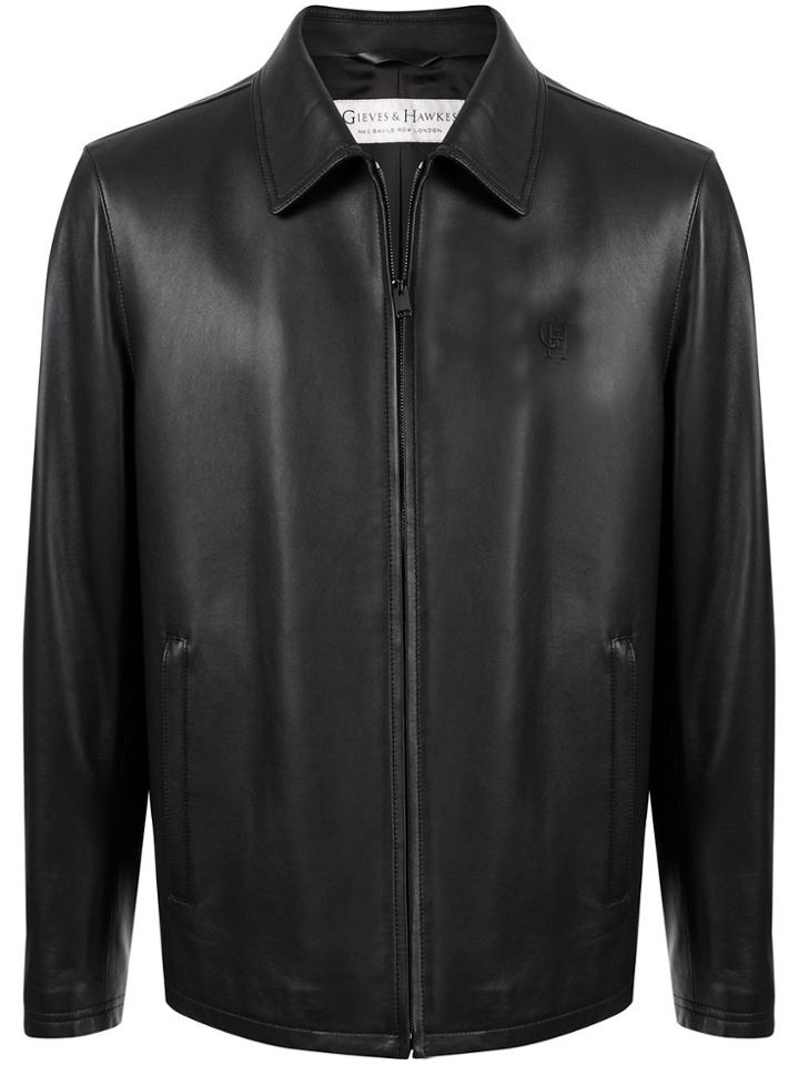 Gieves & Hawkes Colour Block Leather Jacket - Black
