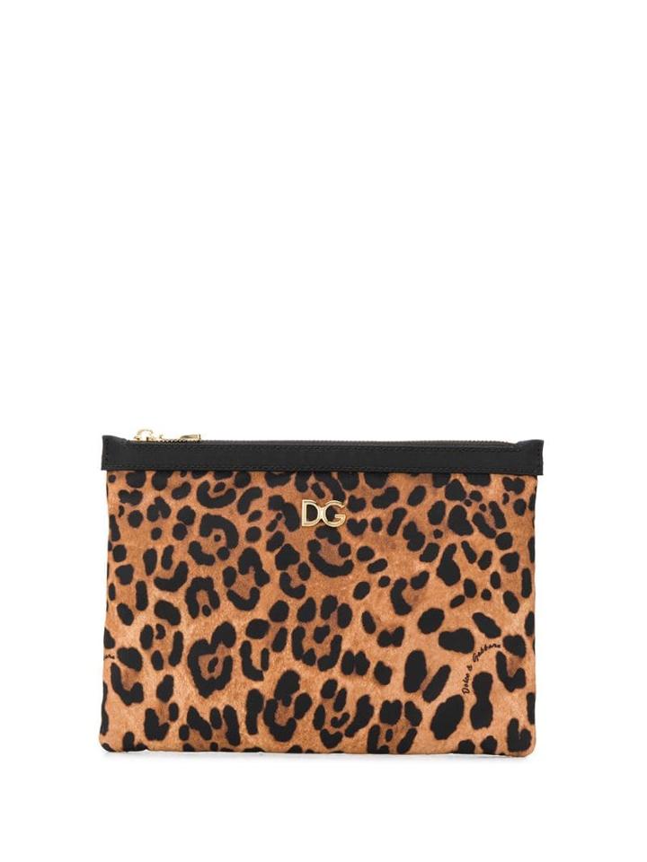 Dolce & Gabbana Leopard Print Clutch Bag - Brown