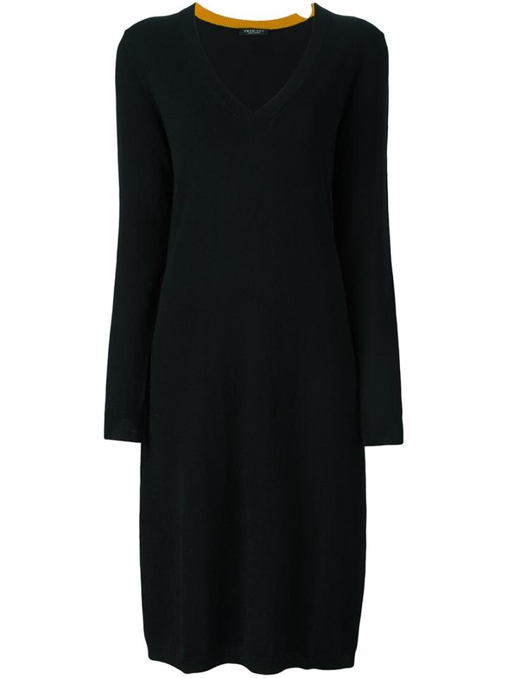 Twin-set V-neck Sweater Dress, Women's, Size: Small, Black, Polyester/cashmere