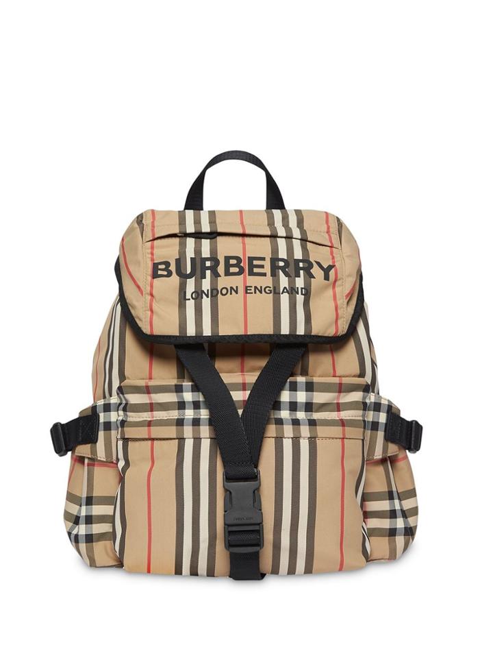 Burberry Logo Print Icon Stripe Nylon Backpack - Neutrals