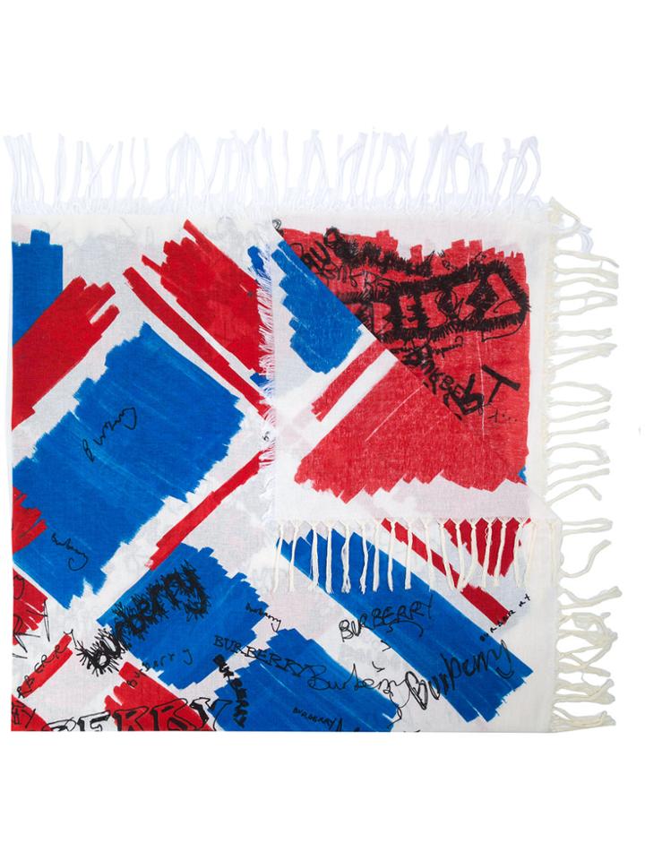 Burberry Scribble Print Scarf - Red
