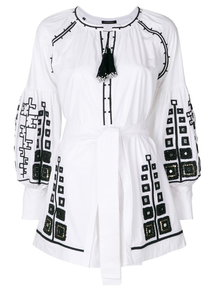 Wandering Mirrors Embroidered Mini Dress - White