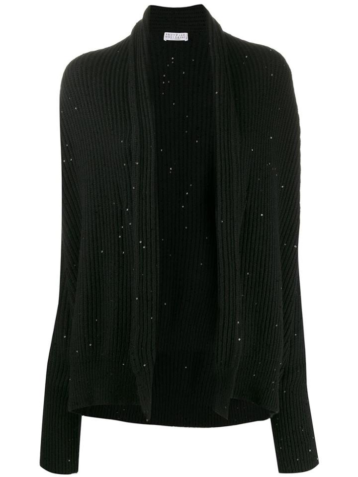Brunello Cucinelli Sequin-embellished Cable Knit Cardigan - Black