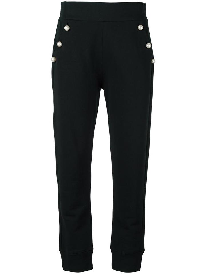 Boutique Moschino Buttoned Tapered Trousers, Women's, Size: 42, Black, Cotton