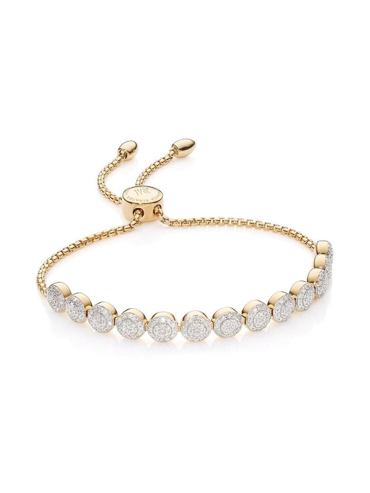 Monica Vinader Gp Fiji Mini Button Chain 13 Beads Diamond Bracelet -