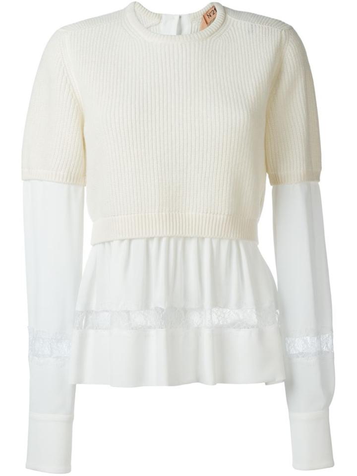 No21 Layered Jumper, Women's, Size: 42, White, Silk/acetate/virgin Wool