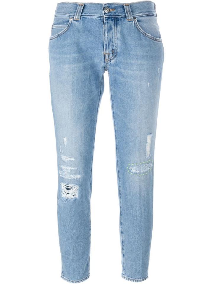 +people Distressed Cropped Jeans, Women's, Size: 27, Blue, Cotton