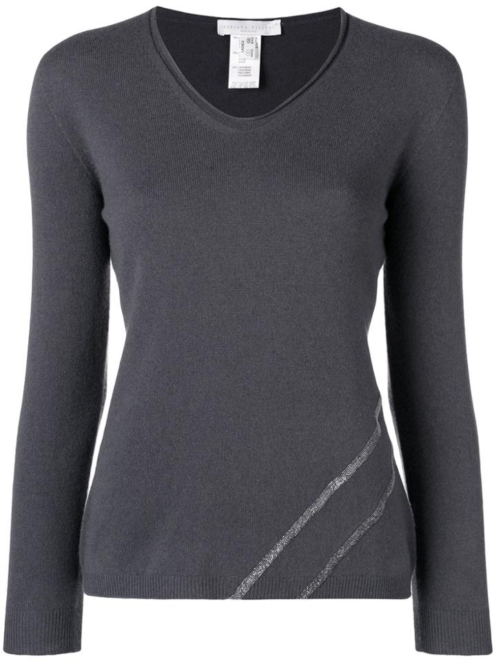 Fabiana Filippi Beaded V-neck Jumper - Grey