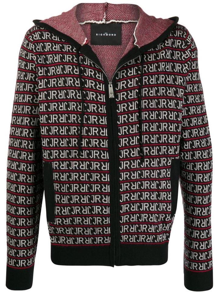 John Richmond Logo Printed Zip Up Hoodie - Black