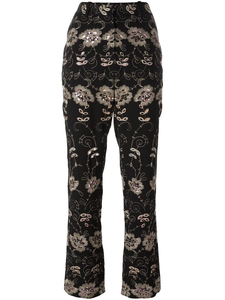 Givenchy Floral Embroidered Trousers, Women's, Size: 38, Black, Silk/cotton/polyamide/viscose