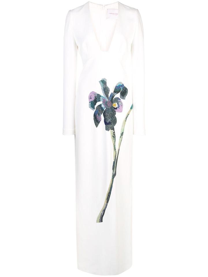 Carolina Herrera Floral Brocade Long Dress - White