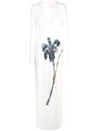 Carolina Herrera Floral Brocade Long Dress - White