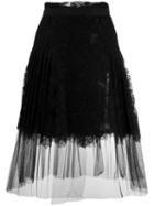 Ermanno Scervino Pleated Lace Midi Skirt - Black