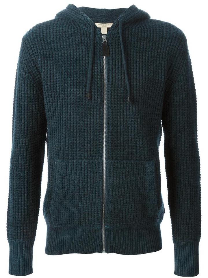 Burberry Knitted Hoodie, Men's, Size: Medium, Blue, Wool/cashmere