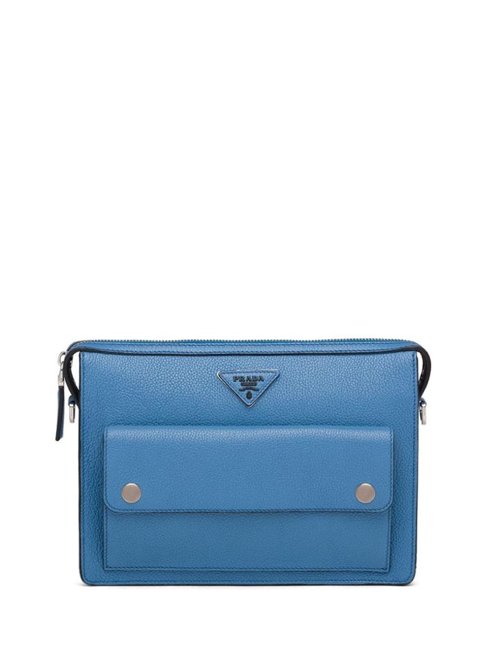 Prada Medium Triangle-patch Shoulder Bag - Blue