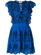 Sea Embroidered Ruffled Dress - Blue