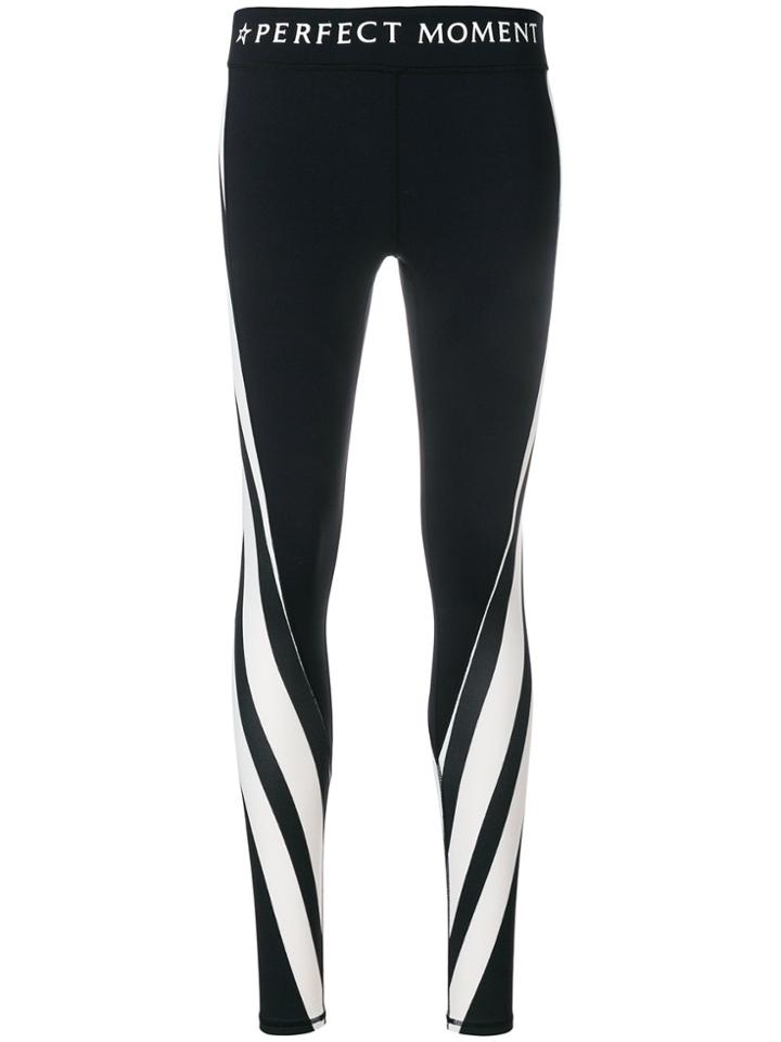 Perfect Moment Diagonal Stripes Leggings - Black