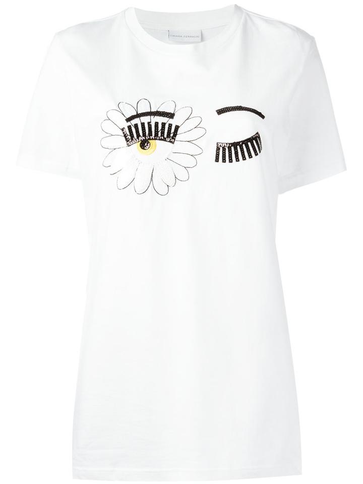 Chiara Ferragni - Wink Print T-shirt - Women - Cotton - Xs, White, Cotton