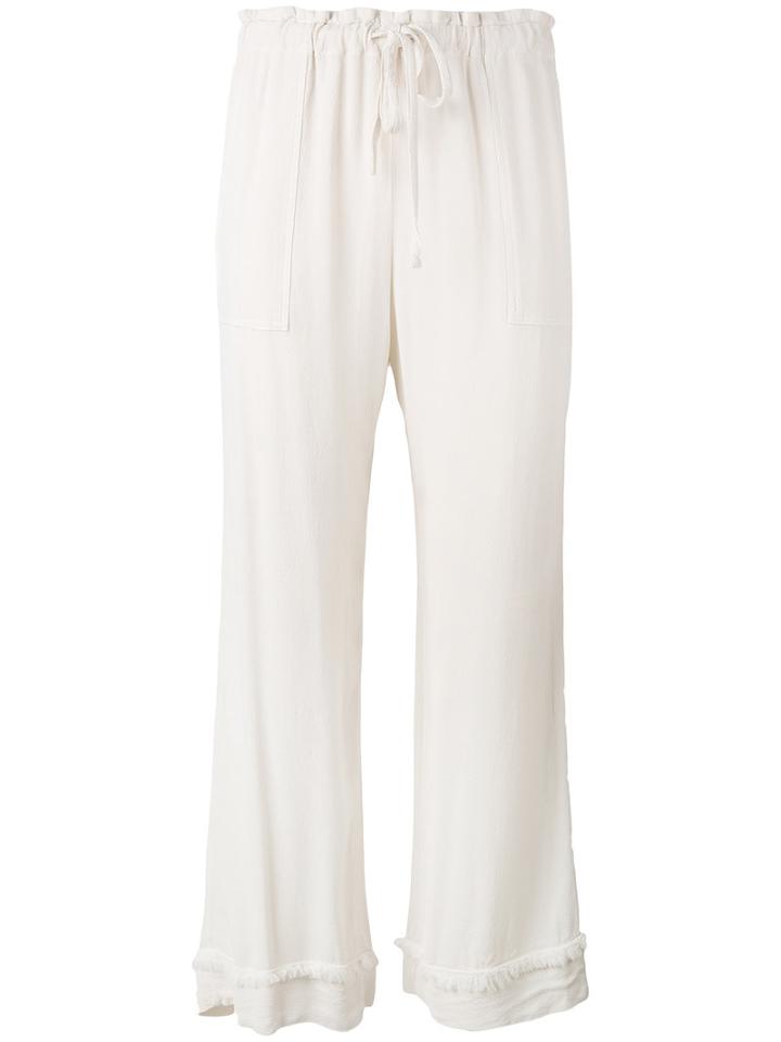 Raquel Allegra - Crepe Drawstring Waist Cropped Pants - Women - Rayon - 0, Nude/neutrals, Rayon
