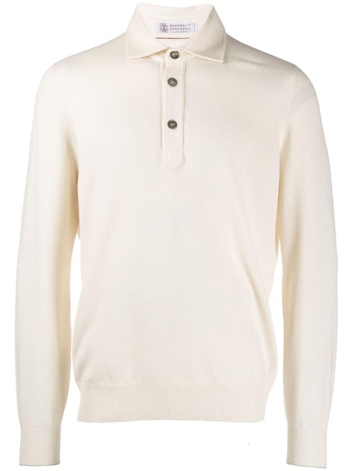 Brunello Cucinelli Long Sleeved Polo Top - White