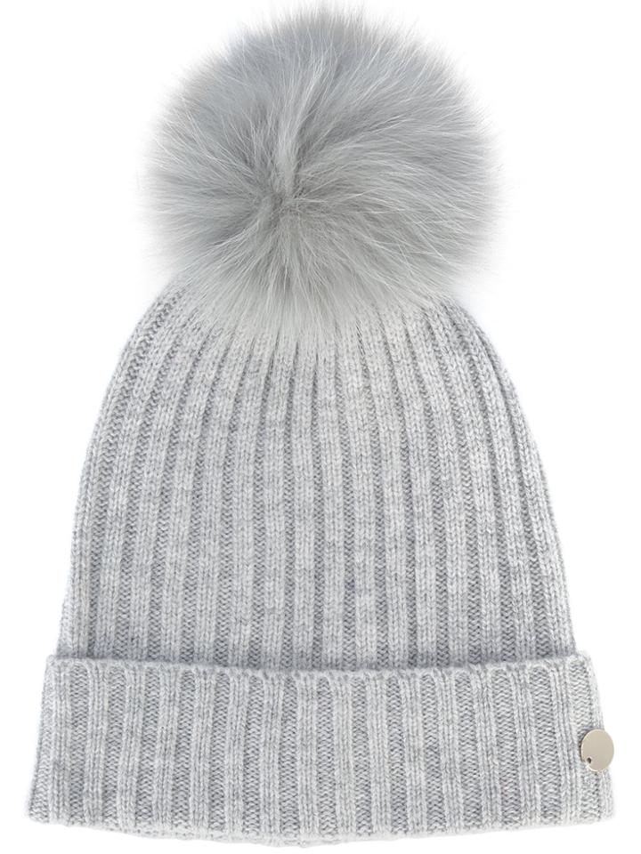 Yves Salomon Ribbed Bobble Hat - Grey