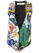 Filles A Papa Multi-print Waistcoat, Women's, Size: I, Black, Lamb Skin/polyester/swarovski Crystal