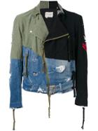 Greg Lauren Contrast Panel Destroyed Denim Jacket - Green