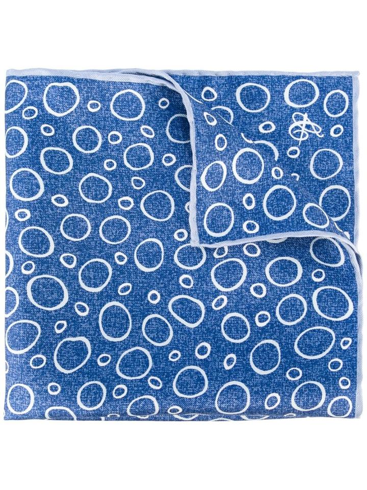 Canali Circles Pattern Pocket Square, Men's, Blue, Silk
