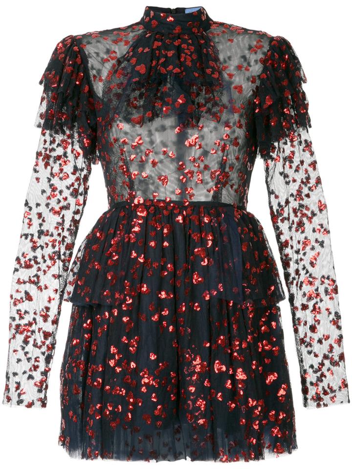 Macgraw Heart Embellished Frill Dress - Blue