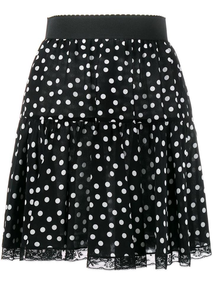 Dolce & Gabbana Polka Dot Print Skirt, Women's, Size: 46, Black, Silk/cotton/polyamide