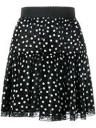 Dolce & Gabbana Polka Dot Print Skirt, Women's, Size: 46, Black, Silk/cotton/polyamide