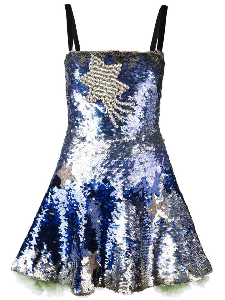 Valentino Sequinned Star Mini Dress, Women's, Size: 40, Blue, Silk/polyamide