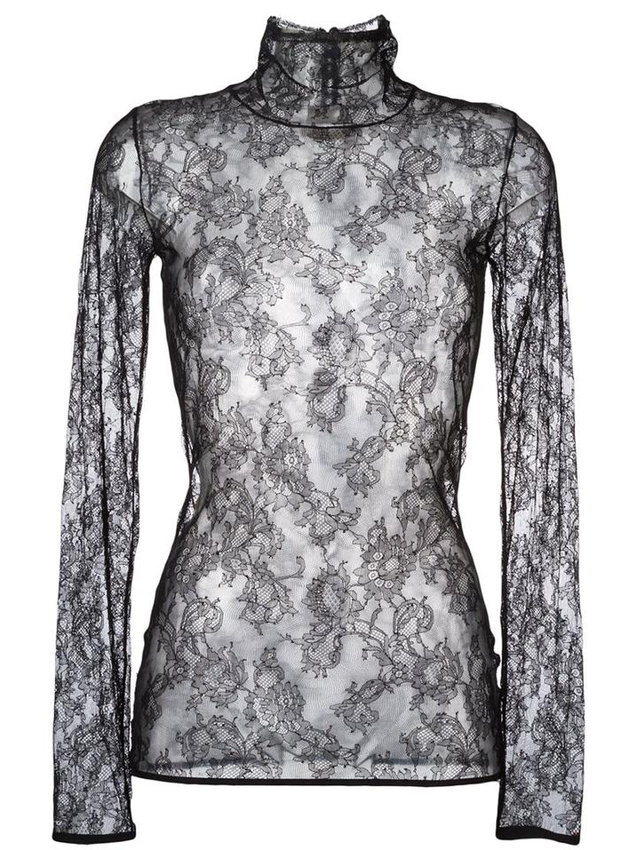 Lanvin Floral Lace Top, Women's, Size: 36, Black, Polyamide/spandex/elastane