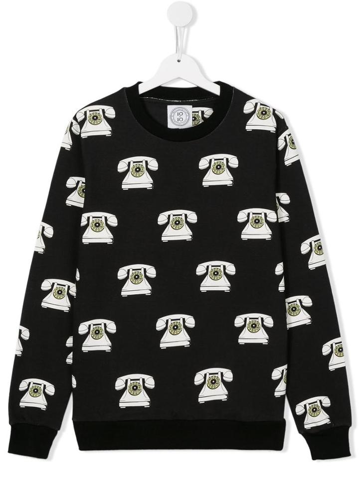 10x10 An Italian Theory Kids Telephone Print Sweatshirt, Boy's, Size: 14 Yrs, Black