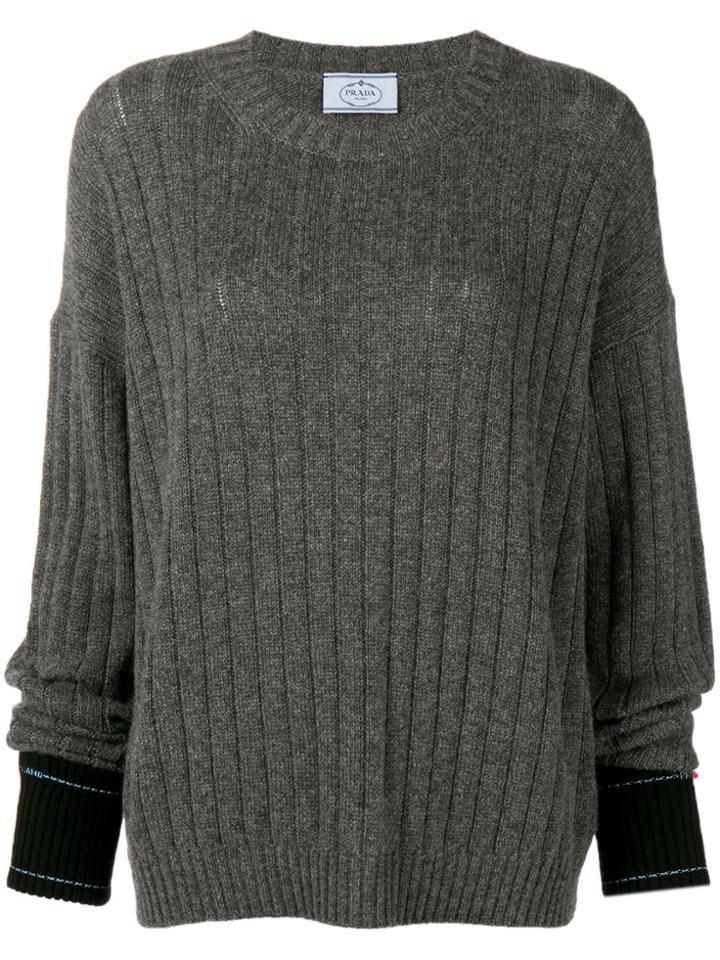 Prada Long-sleeve Fitted Sweater - Grey