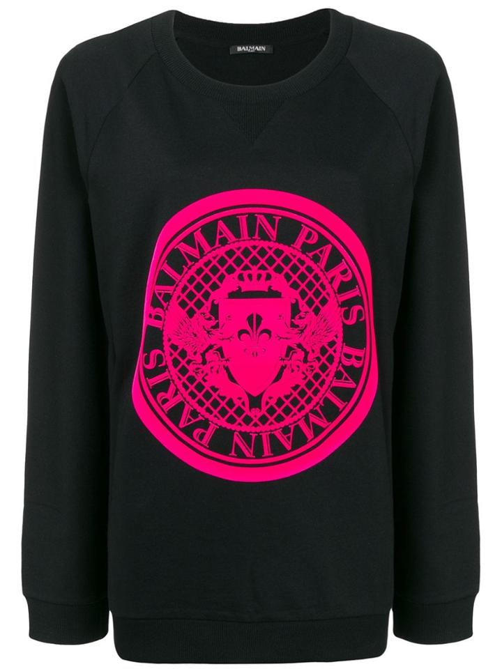 Balmain Logo Crest Knit Jumper - Black