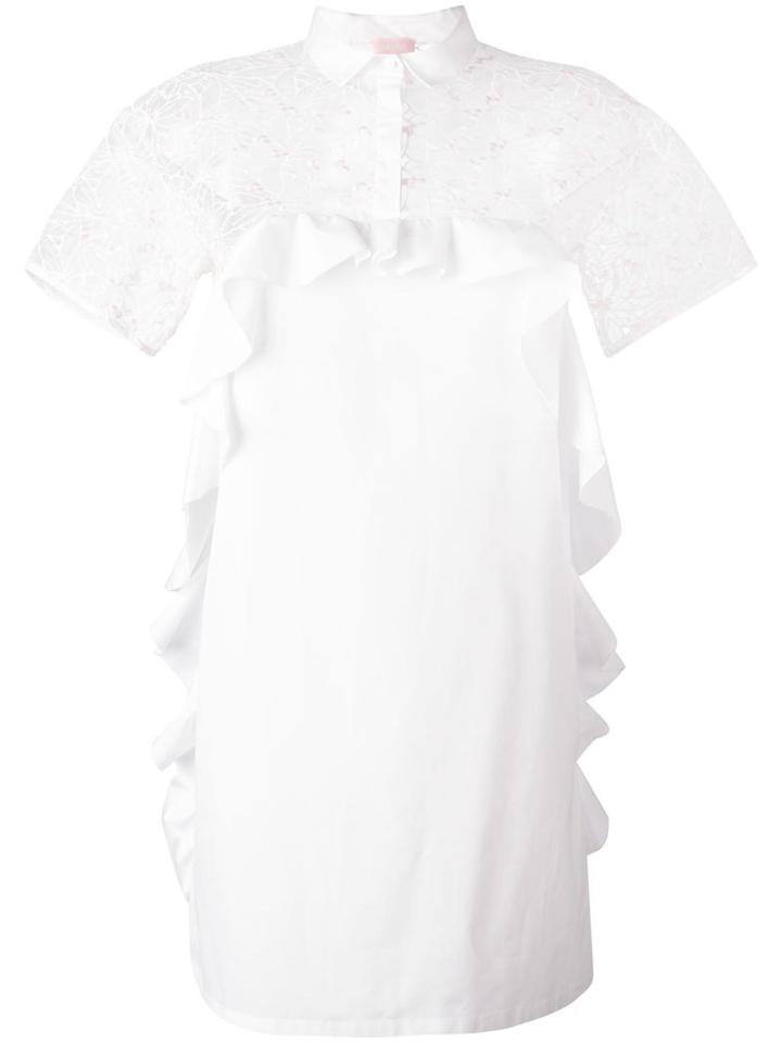 Giamba Sheer Panel Shift Dress, Women's, Size: 44, White, Cotton