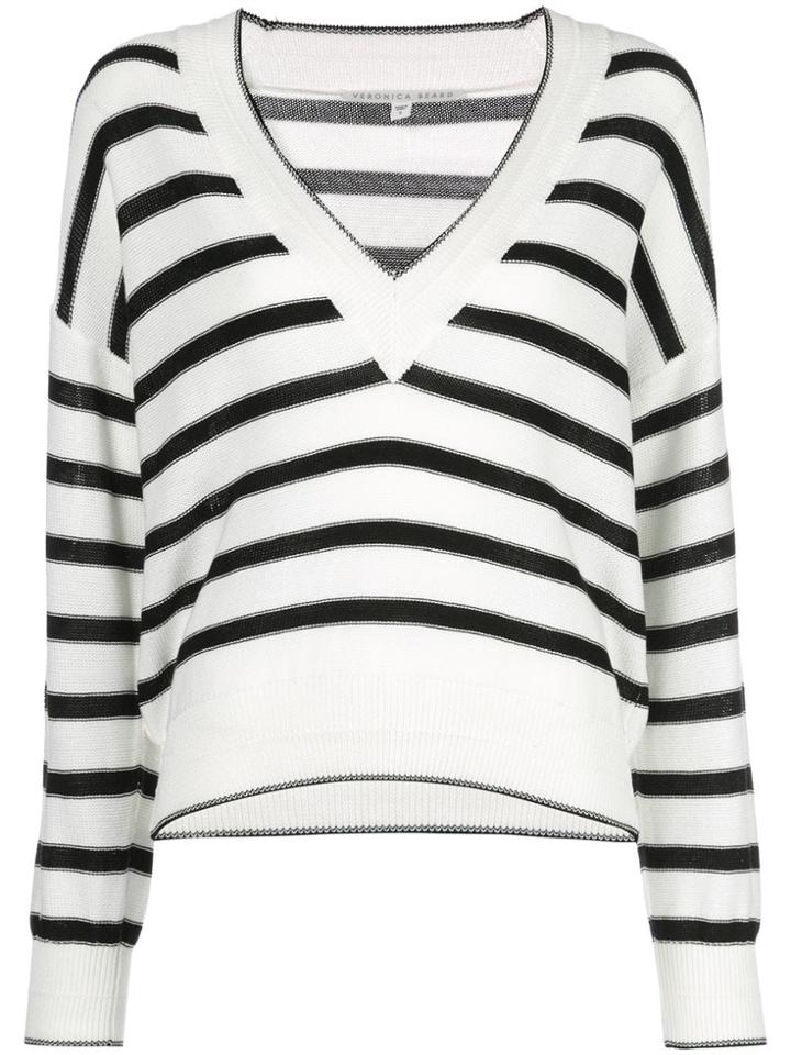 Veronica Beard Striped V-neck Knit Top - Black