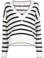 Veronica Beard Striped V-neck Knit Top - Black