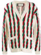 Gucci Web Stripe Cable Knit Cardigan - Neutrals