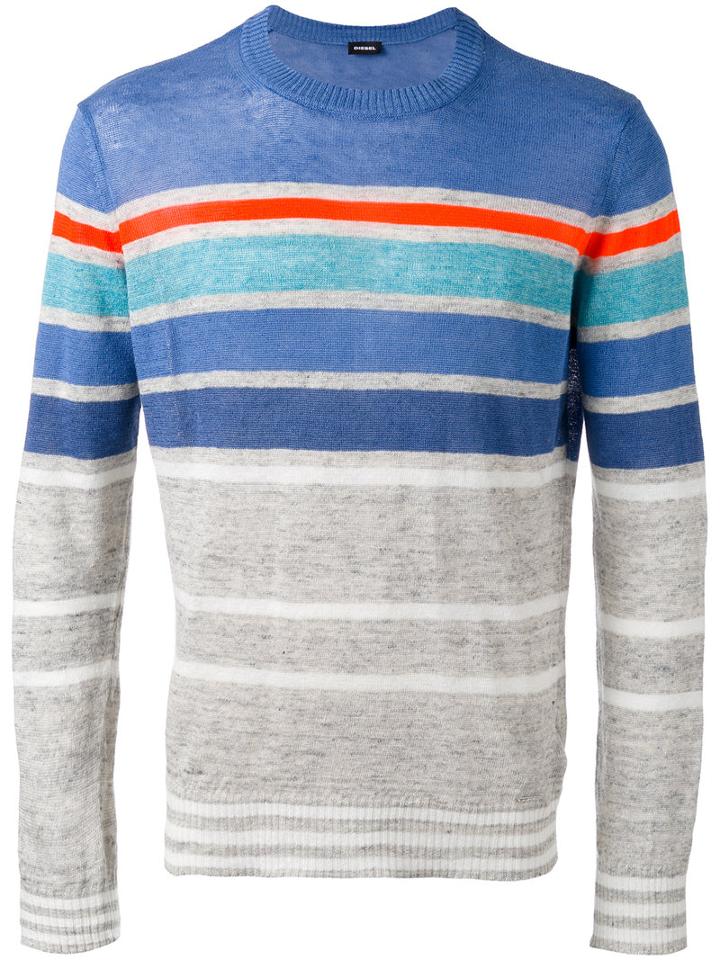 Diesel Striped Knit Jumper, Men's, Size: Xl, Grey, Linen/flax/polyester