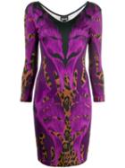 Just Cavalli Botanical Leopard Print Dress - Purple