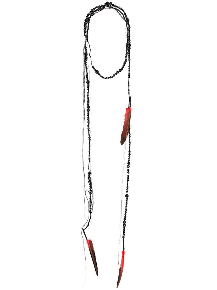 Ann Demeulemeester Feather Beaded Necklace, Men's, Black