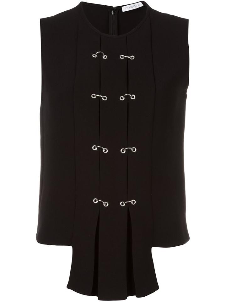 J.w.anderson Ring Detail Pleated Front Tank, Women's, Size: 10, Black, Polyester/triacetate