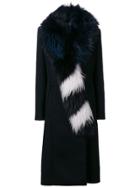 Off-white Detachable Faux-fur Collar Long Coat - Black