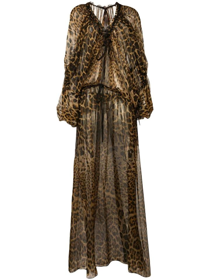 Saint Laurent Leopard Print Maxi Dress - Neutrals