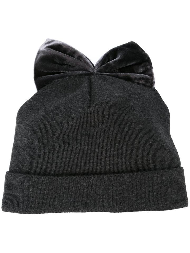 Federica Moretti Bow Detail Beanie, Women's, Grey, Silk/viscose/virgin Wool