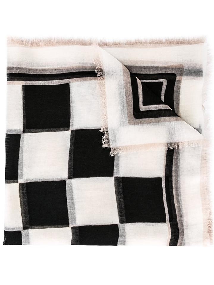 Salvatore Ferragamo Chequerboard Print Scarf, Women's, Black, Silk/cashmere
